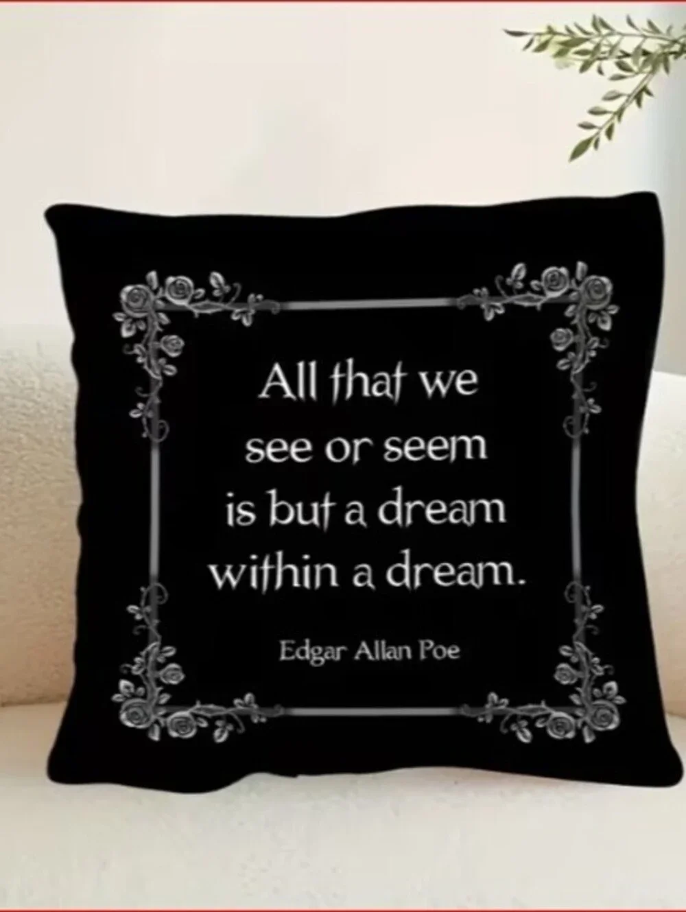 Edgar Allan Poe Quote Decorative Pillow with Coffin Shaped Storage Box